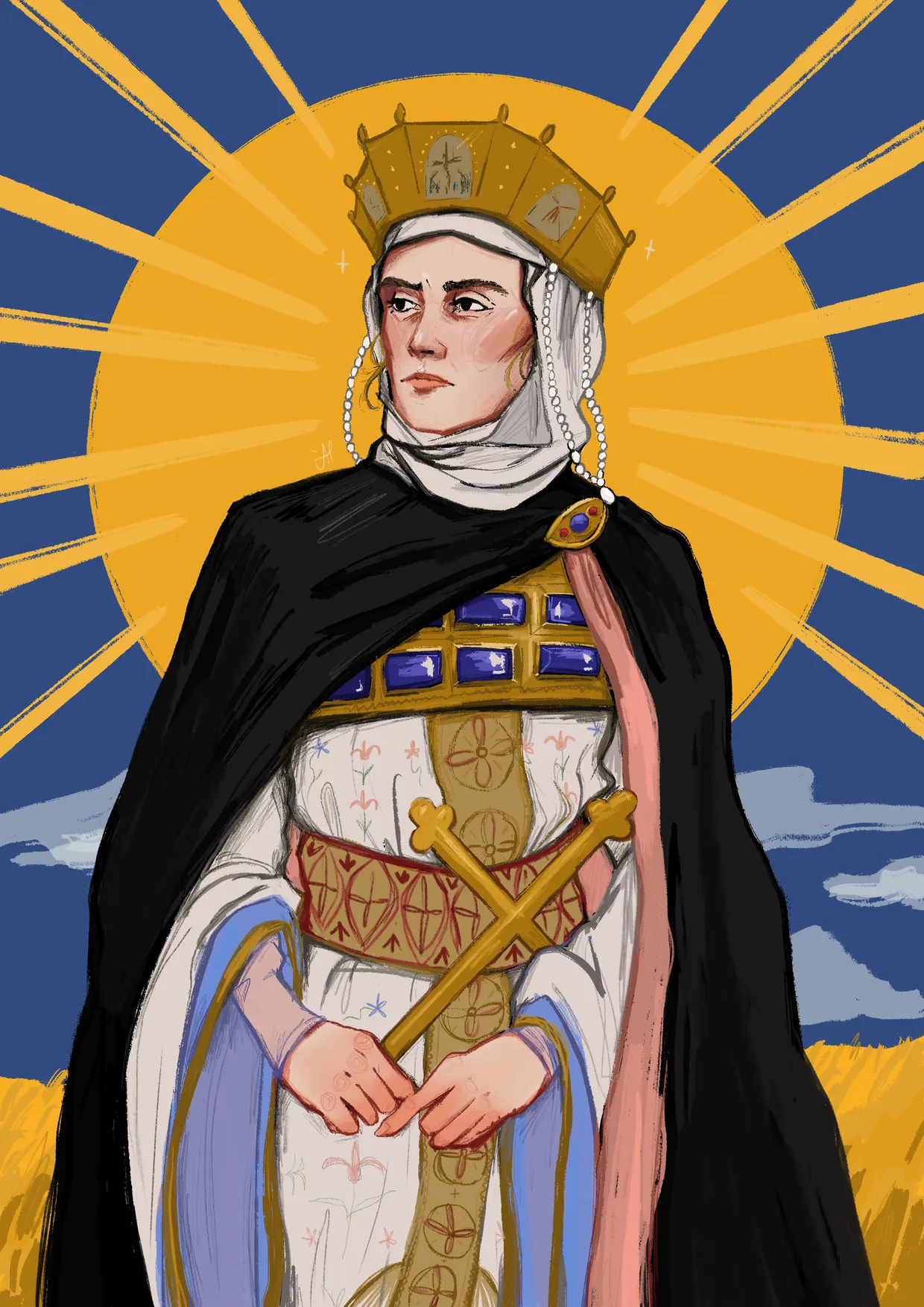 a digital illustration depicting Saint Olga of Kyiv, a Ukrainian queen from Middle Ages